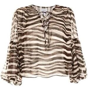 MISA Alessa Zebra-print Chiffon Blouse In Brown
